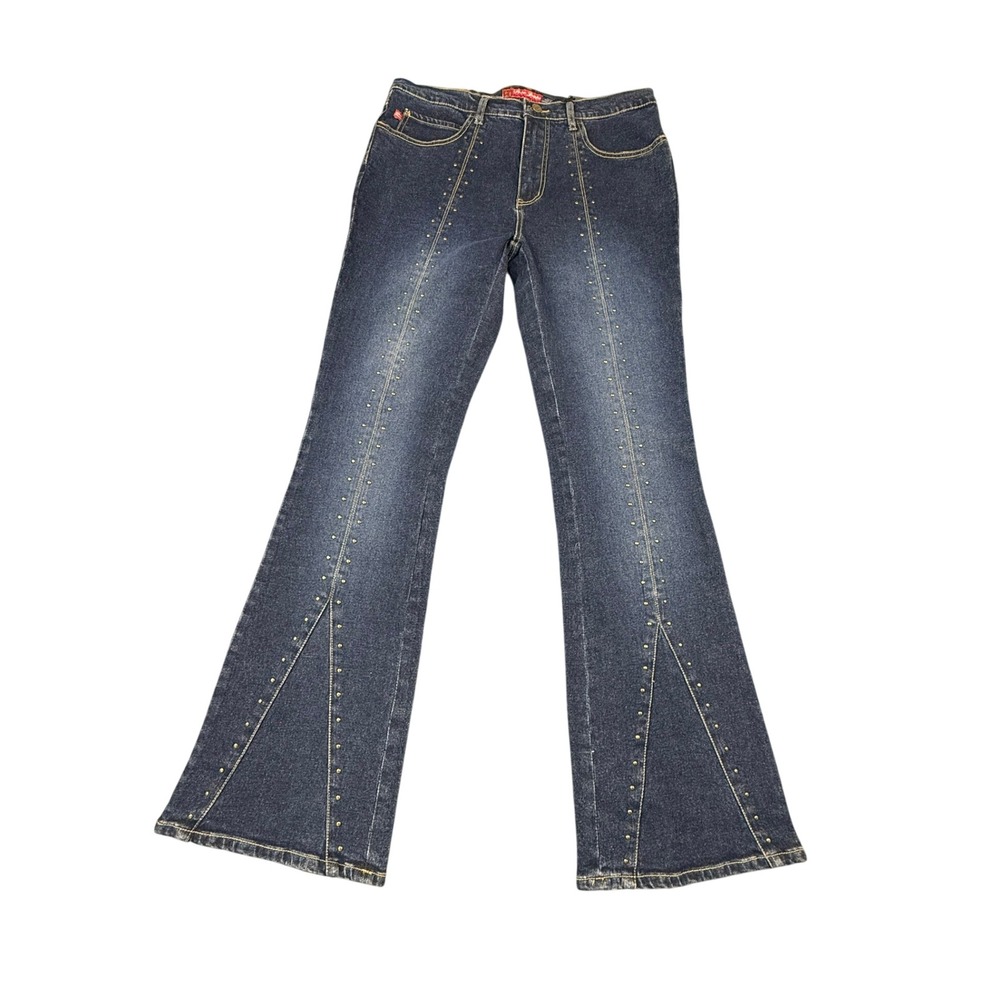 Paco Jeans Womens 32x31 Dark Wash Studded Flare Leg Split Hem Denim Jeans NEW